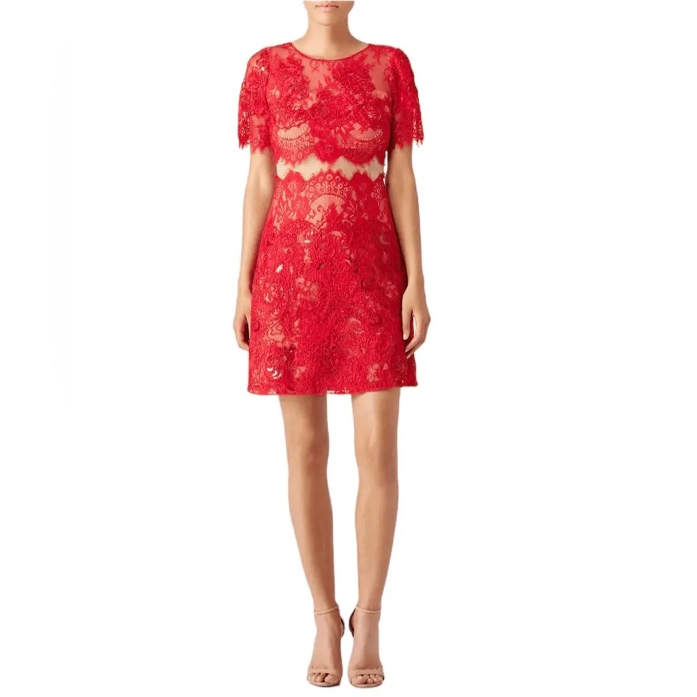 Marchesa‎ Notte Red Diane Mini Lace Dress Size 2